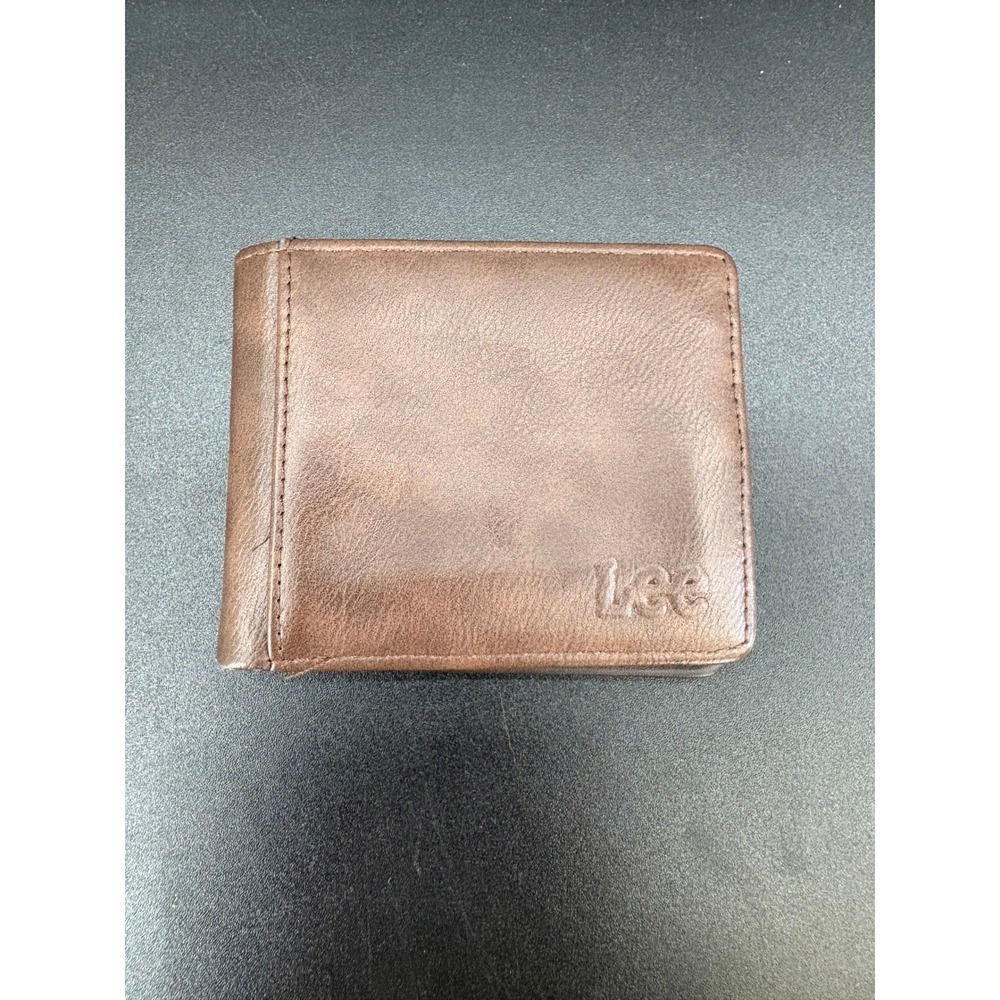 Lee Mens Bifold Wallet Brown Faux Leather Distressed Card Holder Logo Pocket